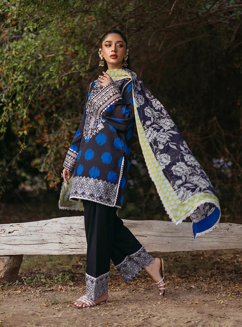ZNB CHTANI Lawn Unstitched three-piece With Embroided Patch.
