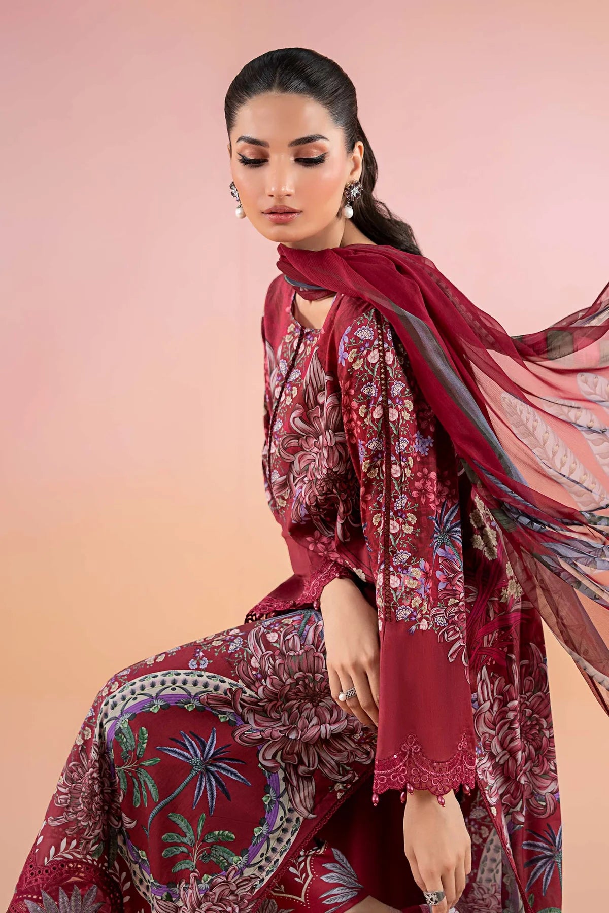 M.B Lawn Unstitched three-piece Suit #8A