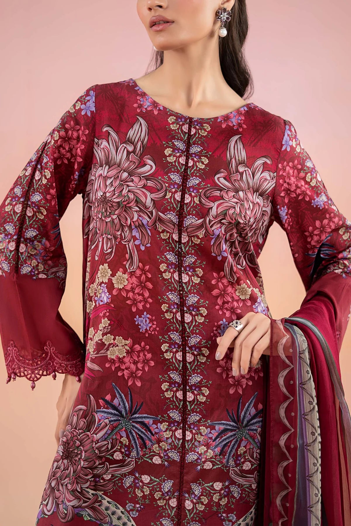 M.B Lawn Unstitched three-piece Suit #8A