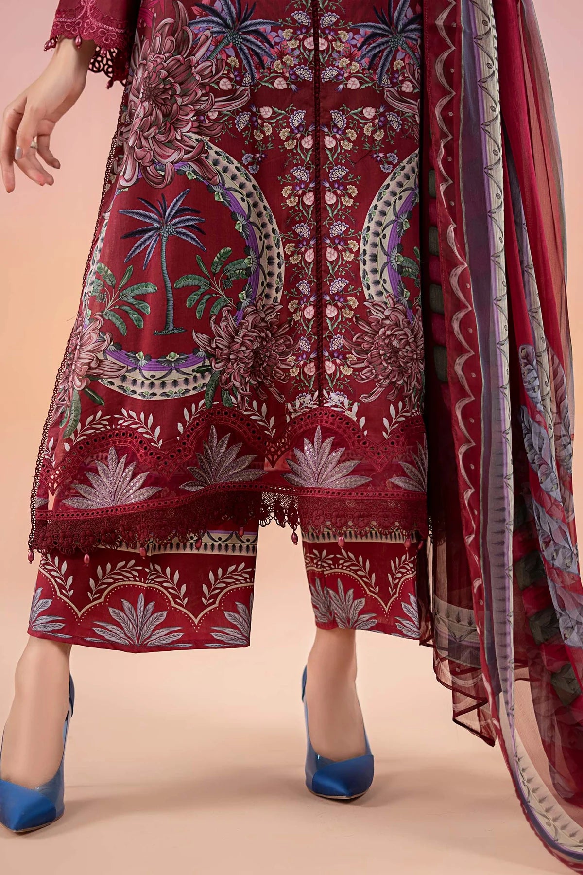 M.B Lawn Unstitched three-piece Suit #8A