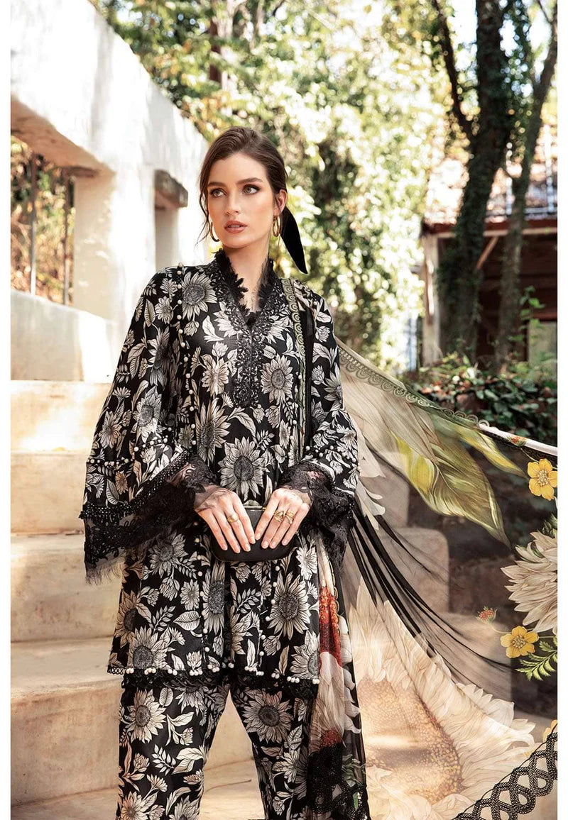M.B Lawn New Arrival 3pc Suit With Chiffon Dupatta