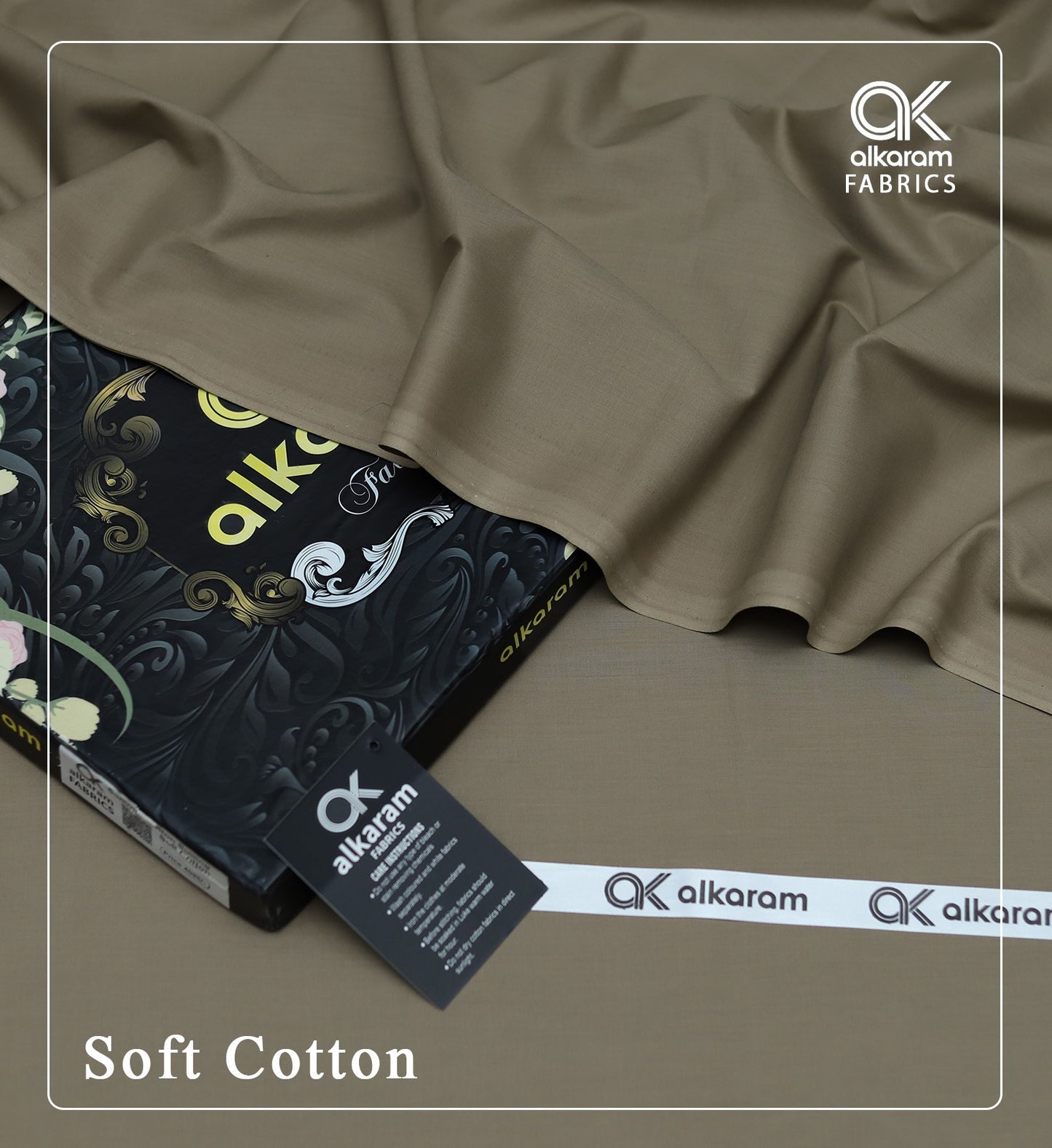 Alkaram Soft Cotton (Unstitched) Suit dark beige color