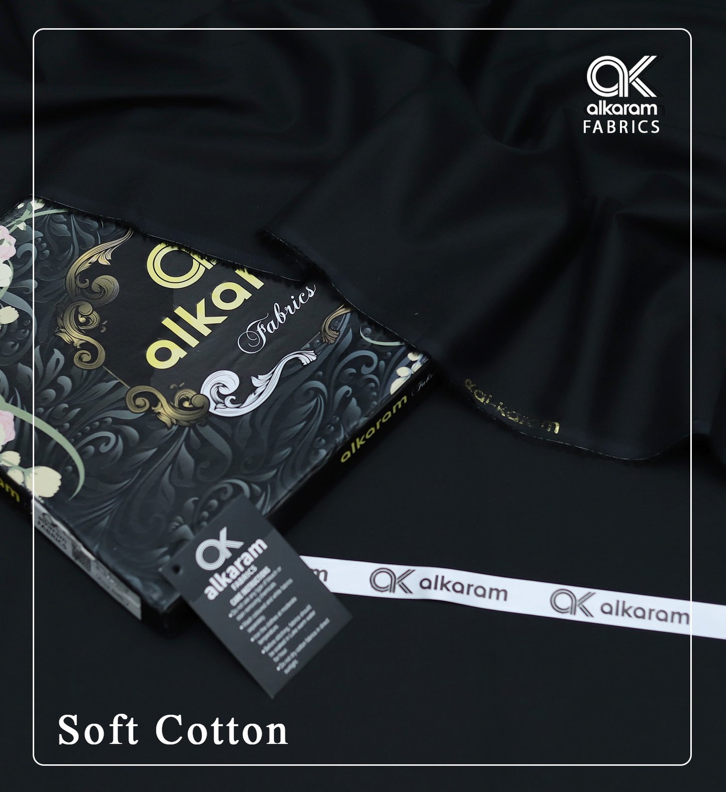 Alkaram Soft Cotton (Unstitched) Suit Black Color