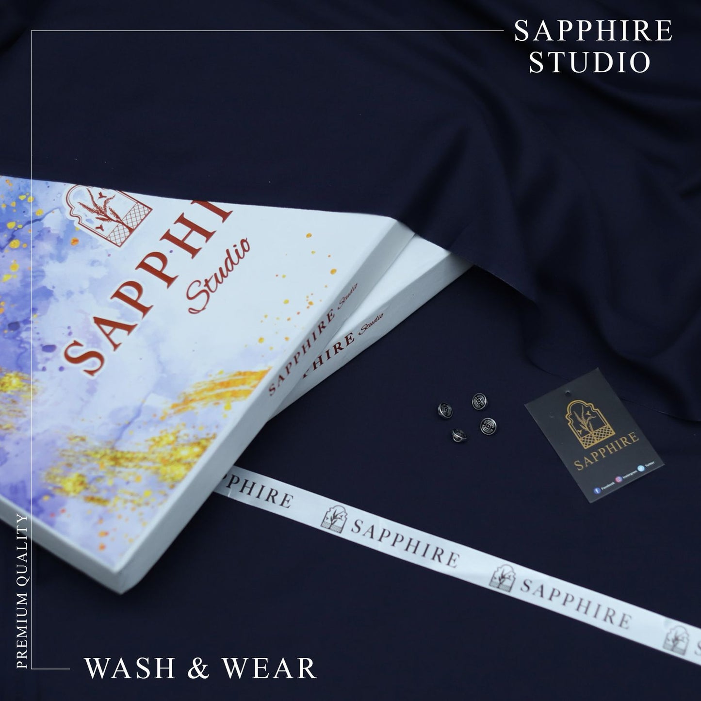 SPHR Men's Wash & Wear Unstitched Suit Navy Blue Color