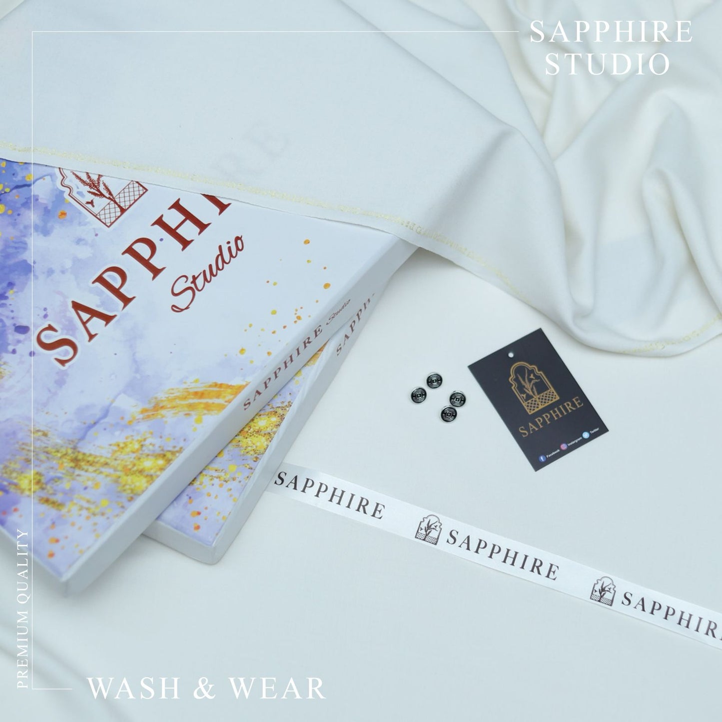 SPHR Men's Wash & Wear Unstitched Suit Off-White Color