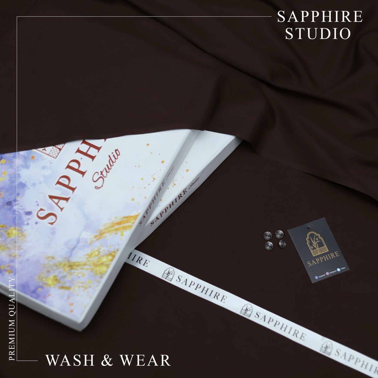 SPHR Men's Wash & Wear Unstitched Suit Dark Brown Color