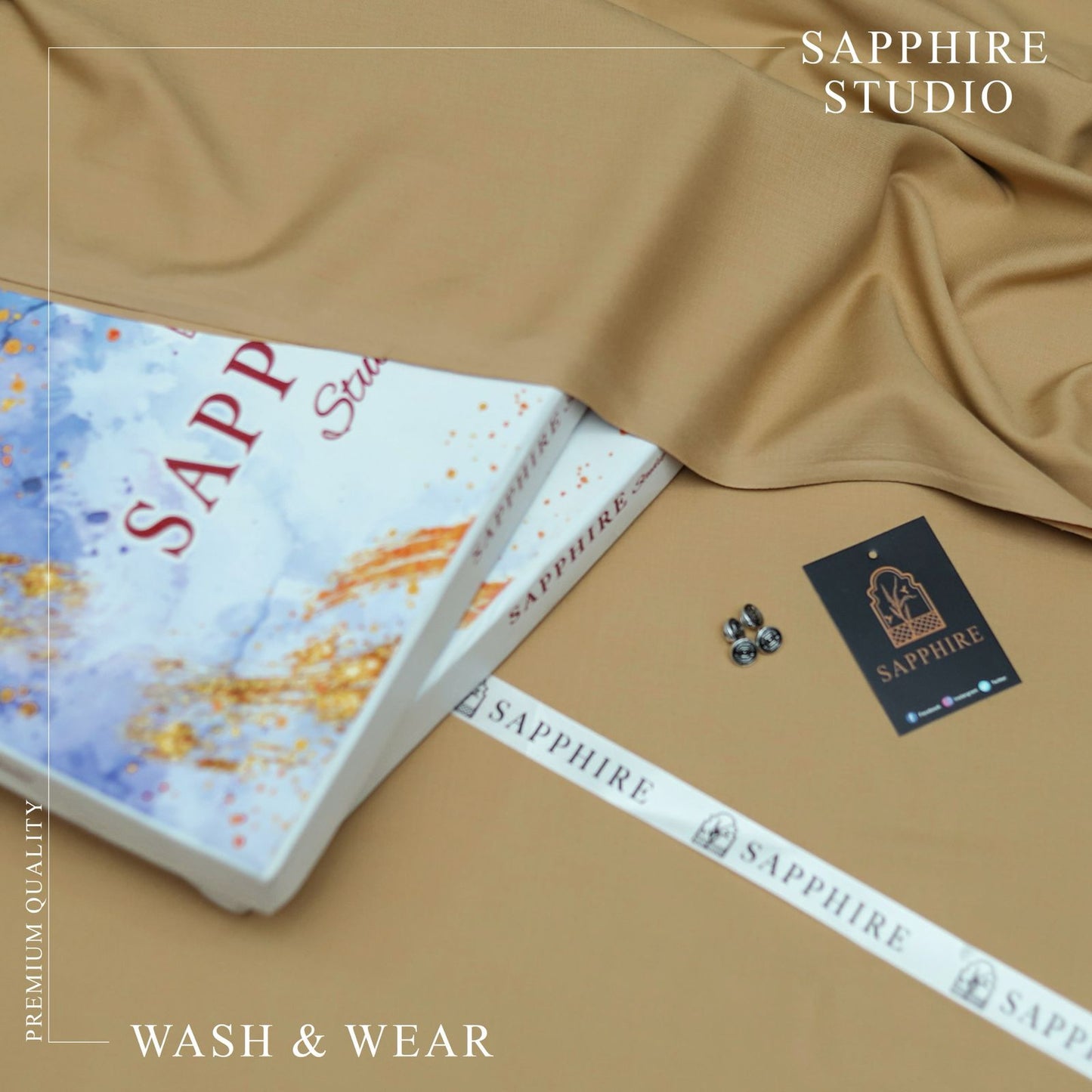 SPHR Men's Wash & Wear Unstitched Suit Camel Color