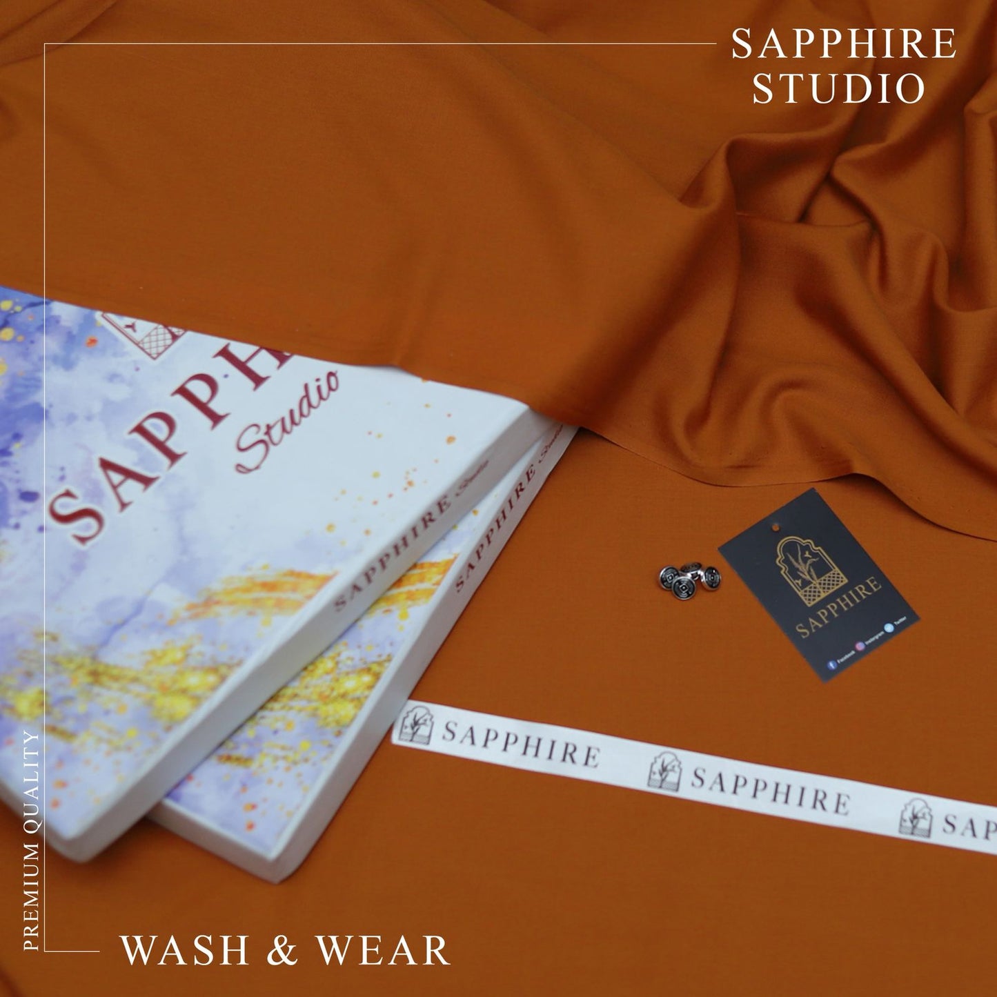 SPHR Men's Wash & Wear Unstitched Suit Orange Color