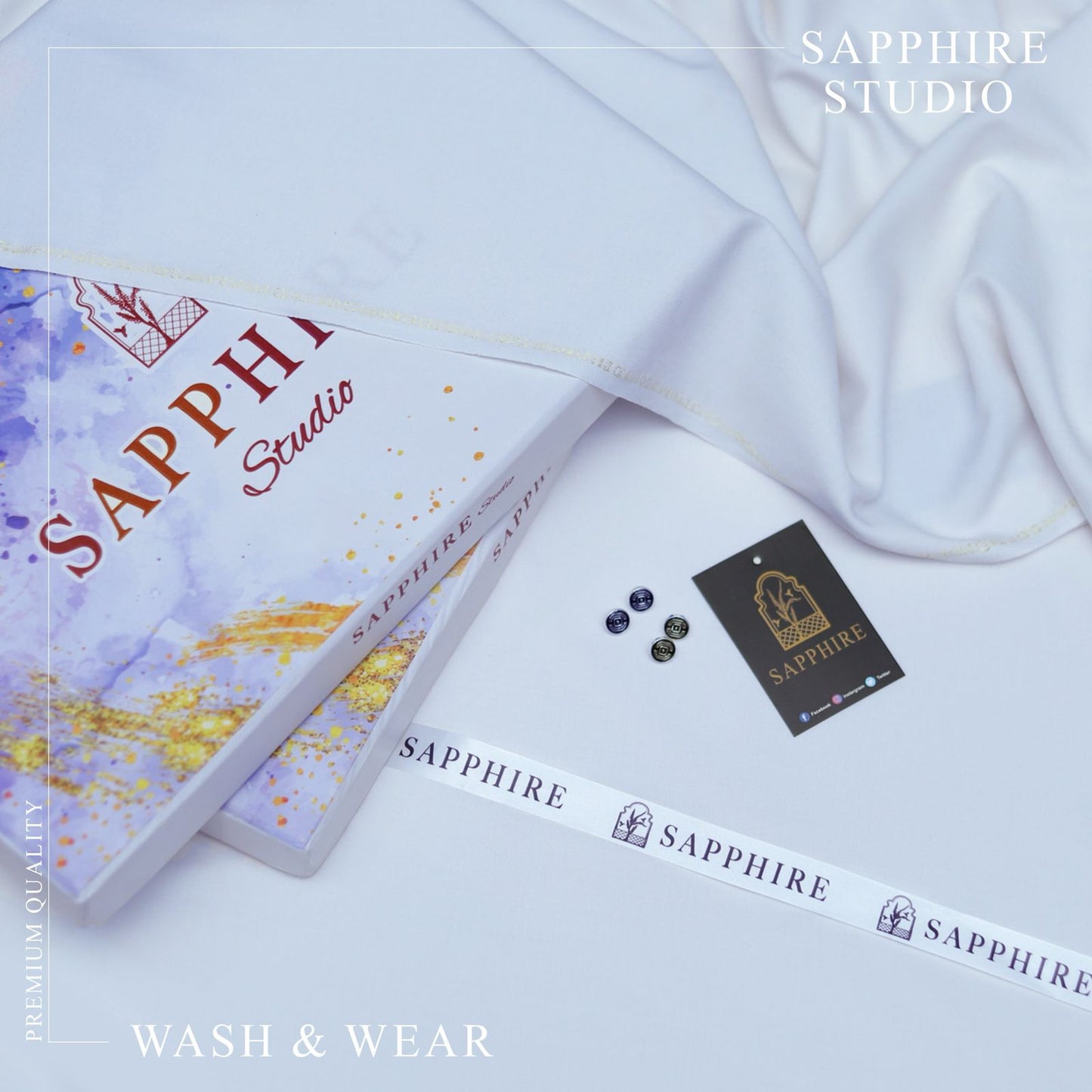 SPHR Men's Wash & Wear Unstitched Suit White Color