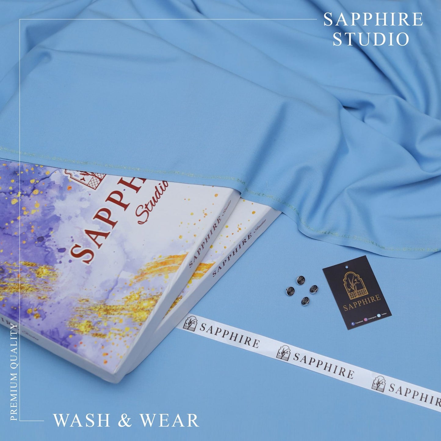 SPHR Men's Wash & Wear Unstitched Suit Sky Blue Color