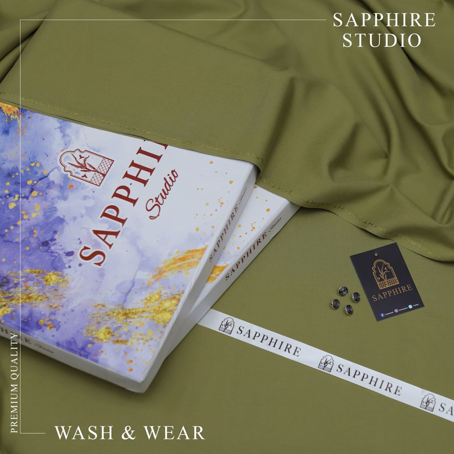 SPHR Men's Wash & Wear Unstitched Suit Olive Green Color