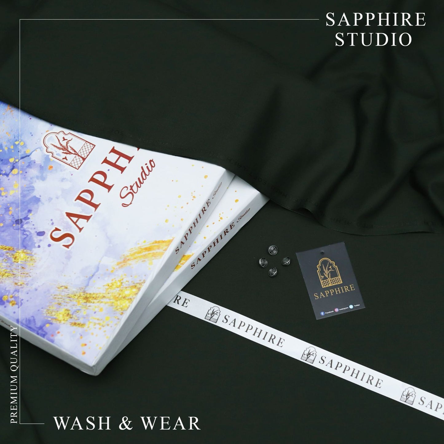 SPHR Men's Wash & Wear Unstitched Suit Dark Green Color