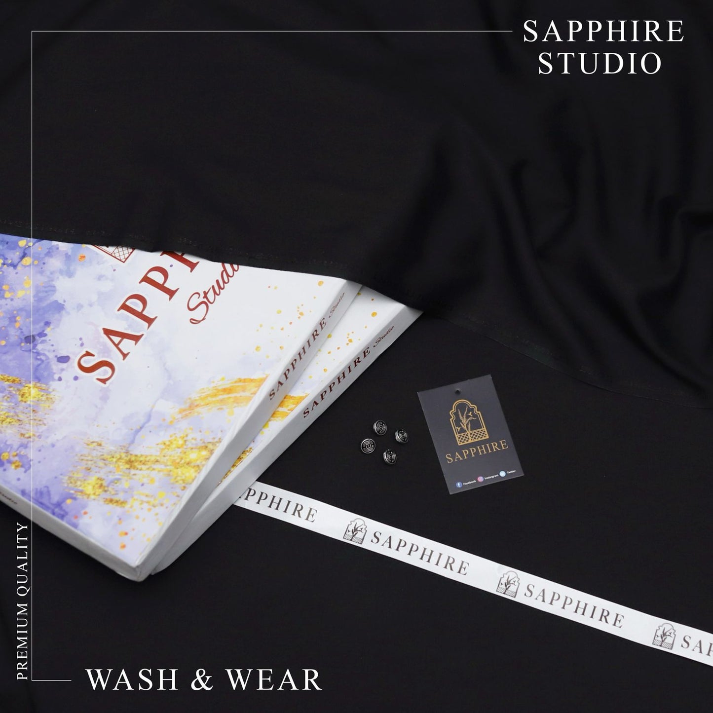 SPHR Men's Wash & Wear Unstitched Suit Black Color