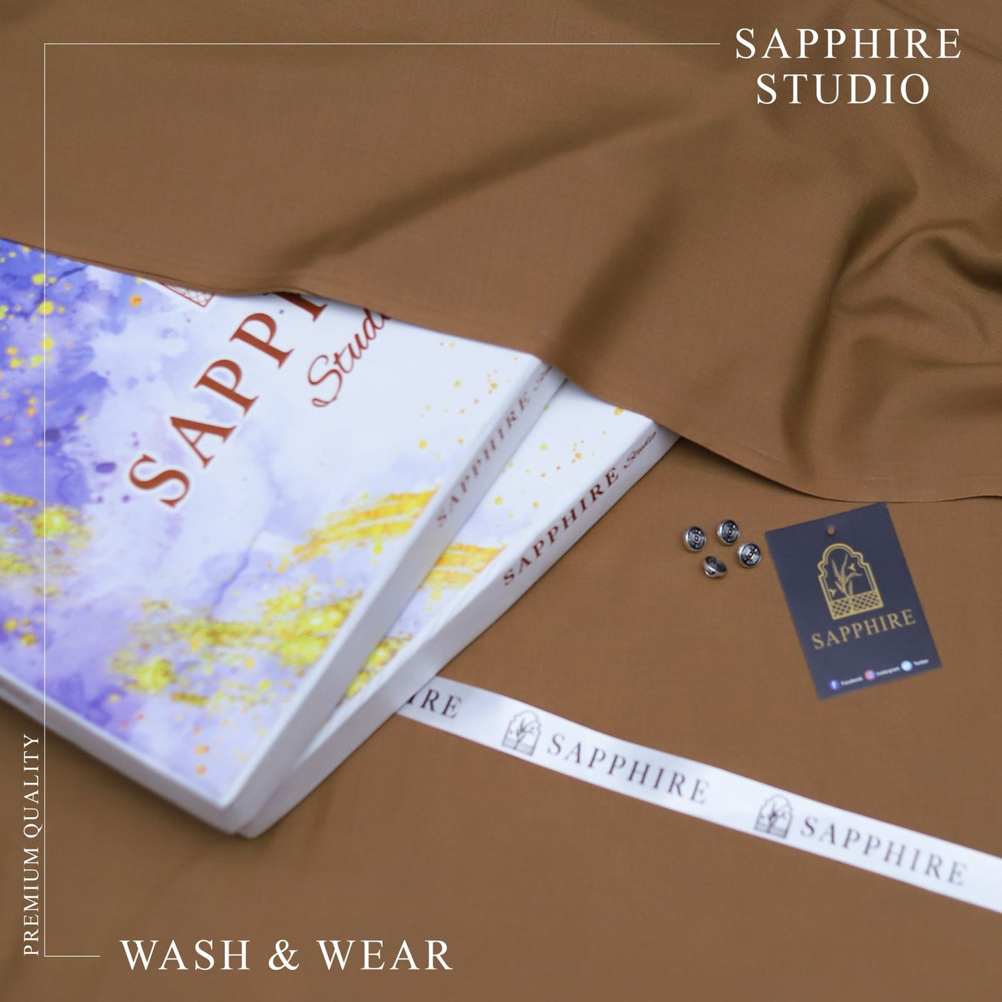 SPHR Men's Wash & Wear Unstitched Suit Dark Camel Color