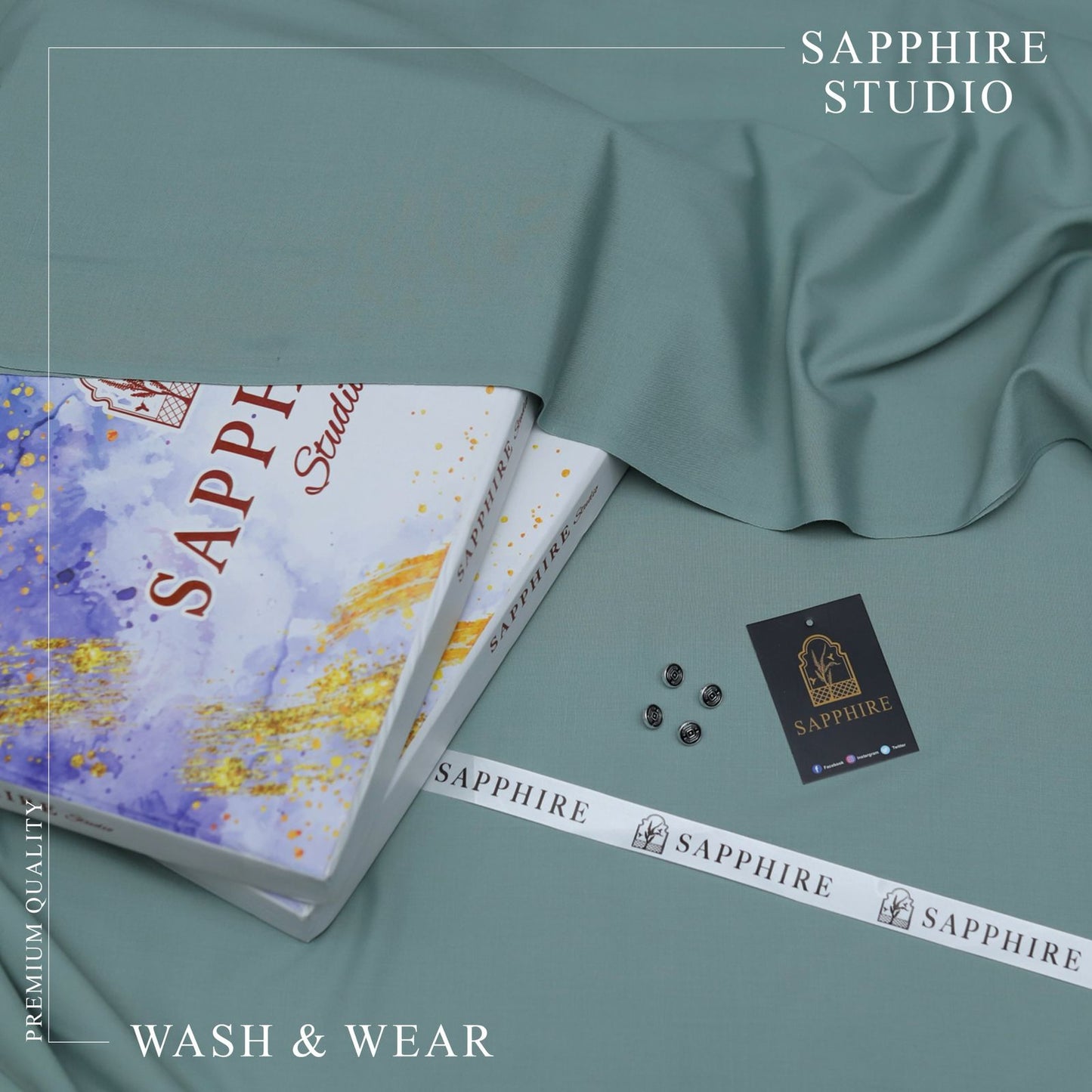 SPHR Men's Wash & Wear Unstitched Suit Dark Lagoon Color