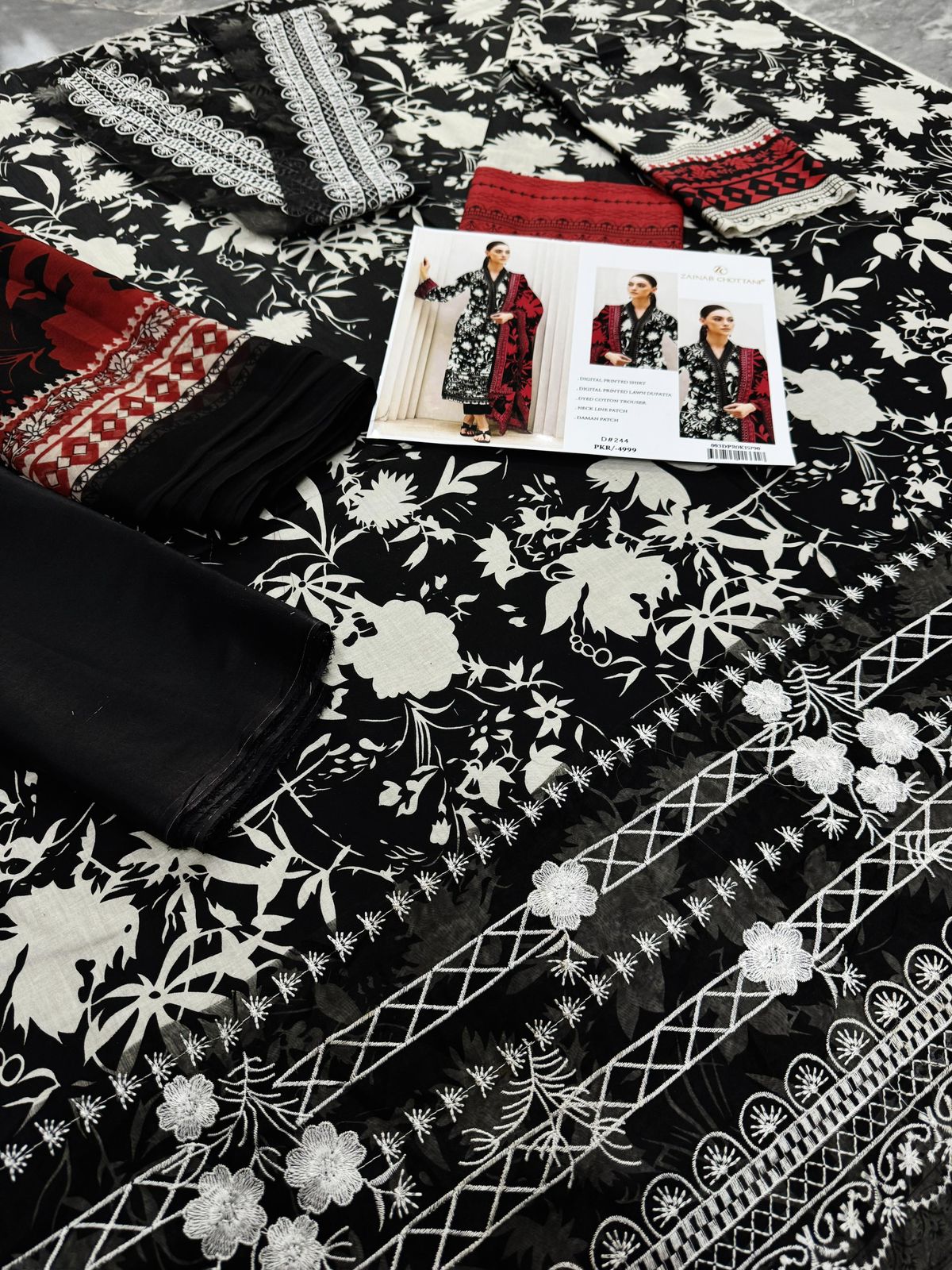 ZNB CHTANI Lawn Unstitched three-piece With Chiffion Duppta