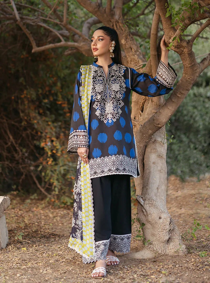 ZNB CHTANI Lawn Unstitched three-piece With Embroided Patch.
