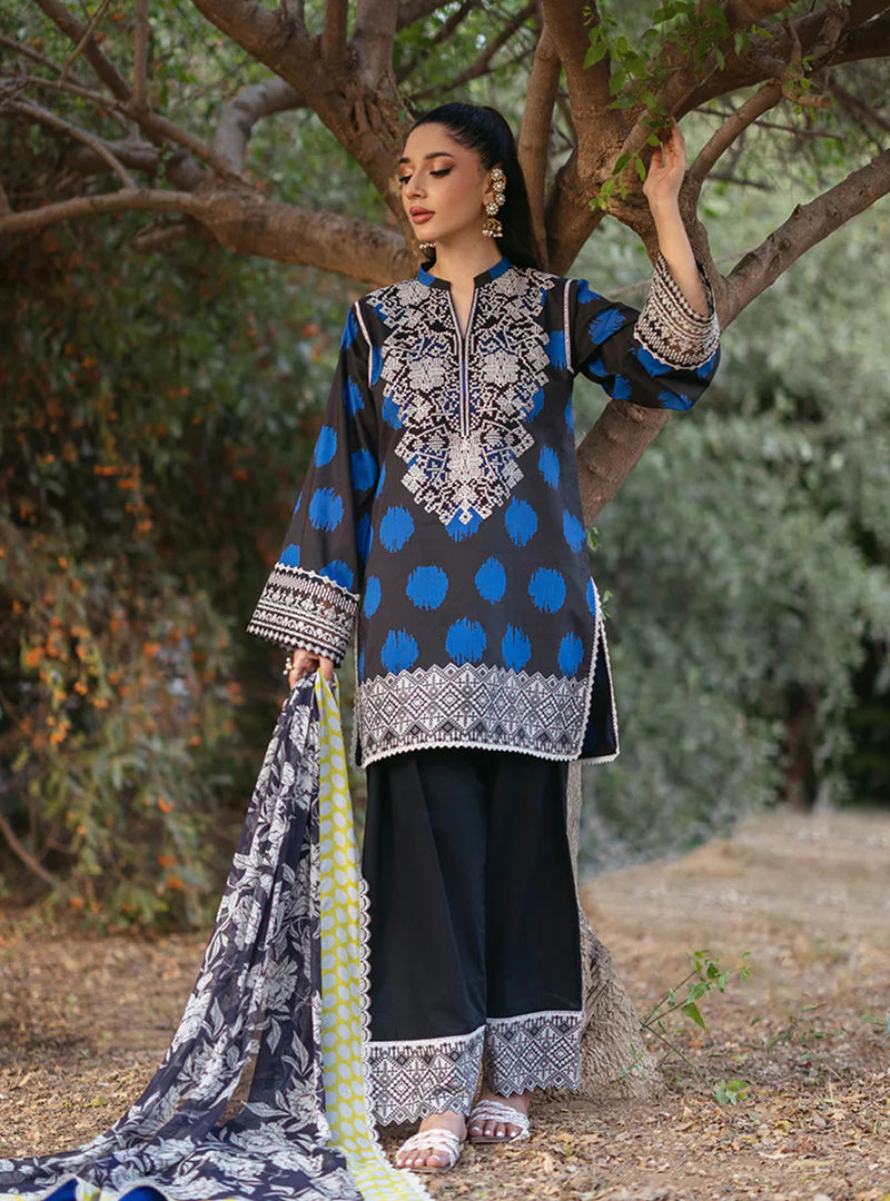 ZNB CHTANI Lawn Unstitched three-piece With Embroided Patch.
