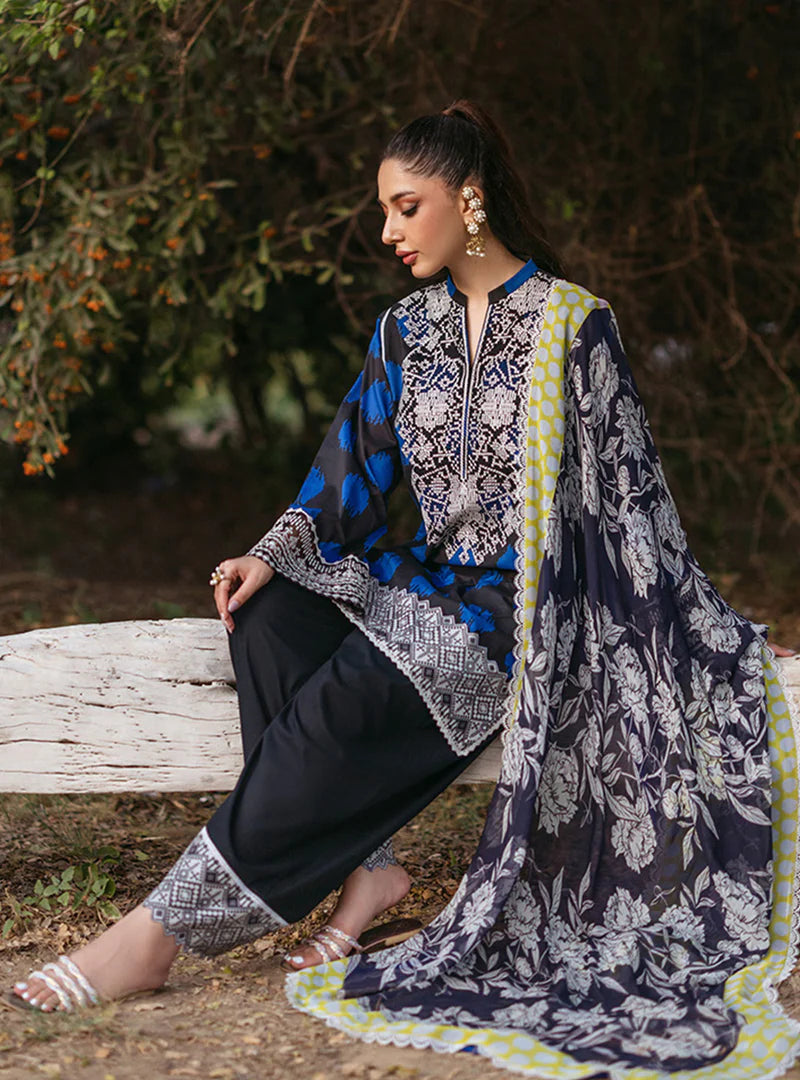 ZNB CHTANI Lawn Unstitched three-piece With Embroided Patch.