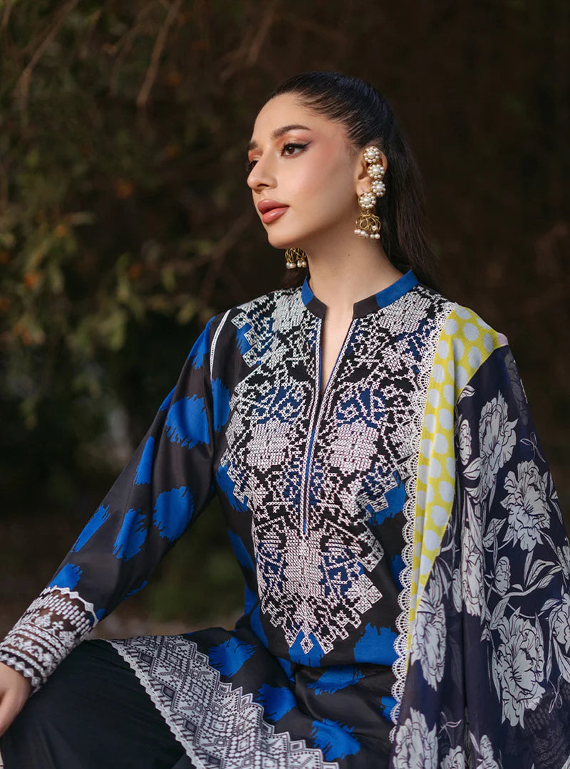 ZNB CHTANI Lawn Unstitched three-piece With Embroided Patch.