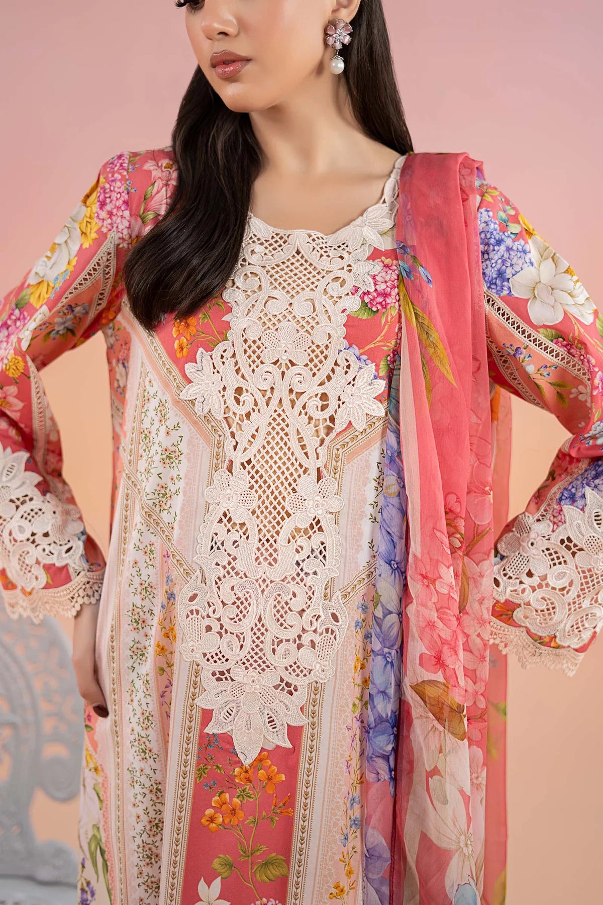 M.B Lawn Unstitched three-piece Suit #3A
