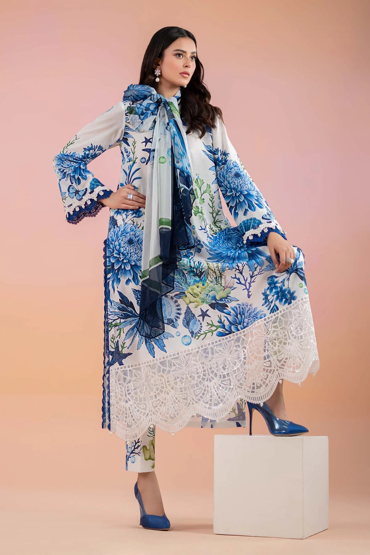 M.B Lawn Unstitched three-piece Suit #5A