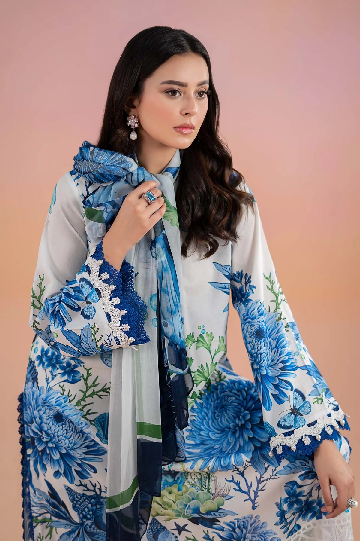 M.B Lawn Unstitched three-piece Suit #5A