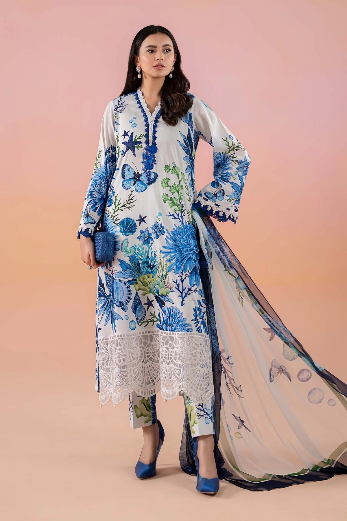 M.B Lawn Unstitched three-piece Suit #5A