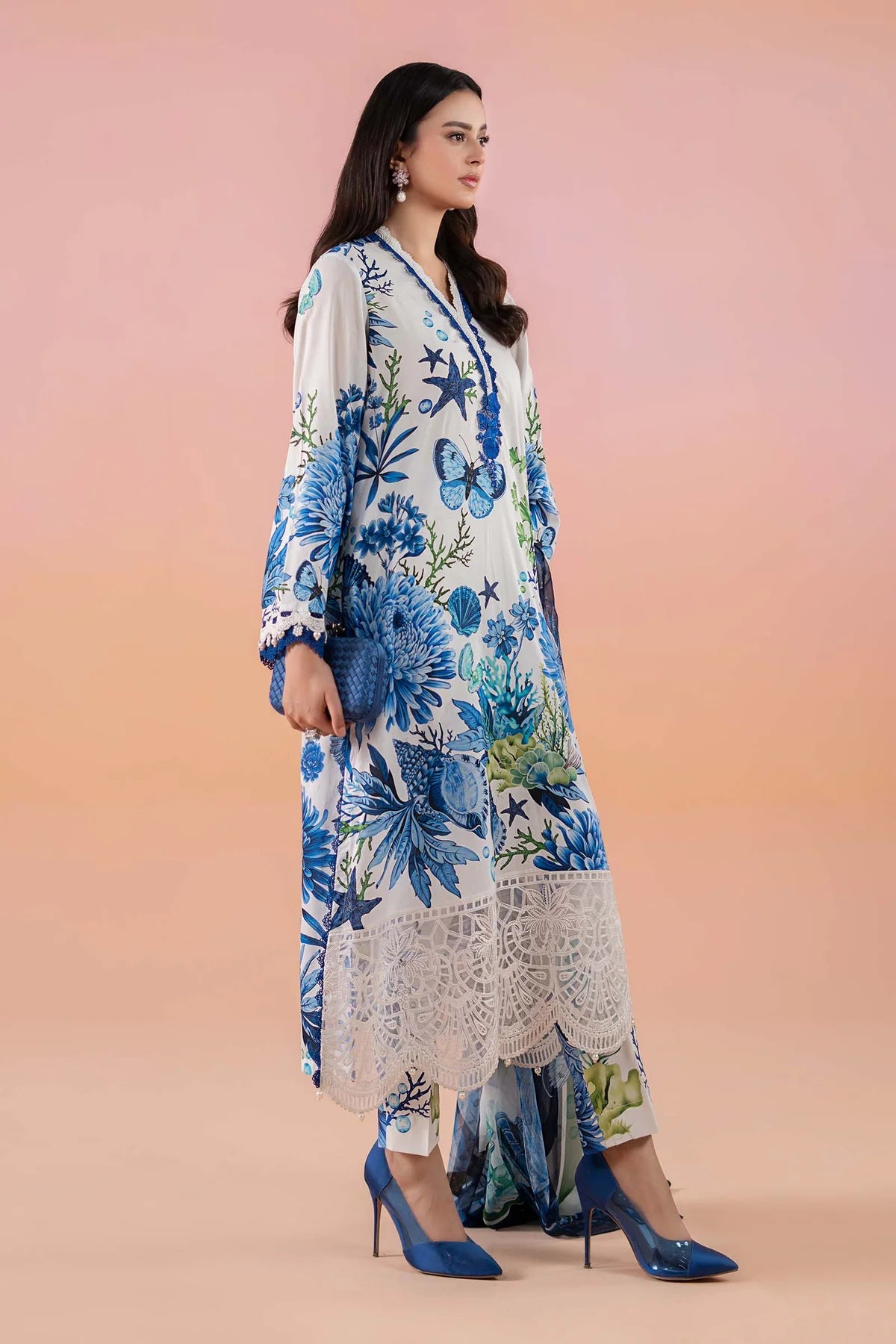 M.B Lawn Unstitched three-piece Suit #5A