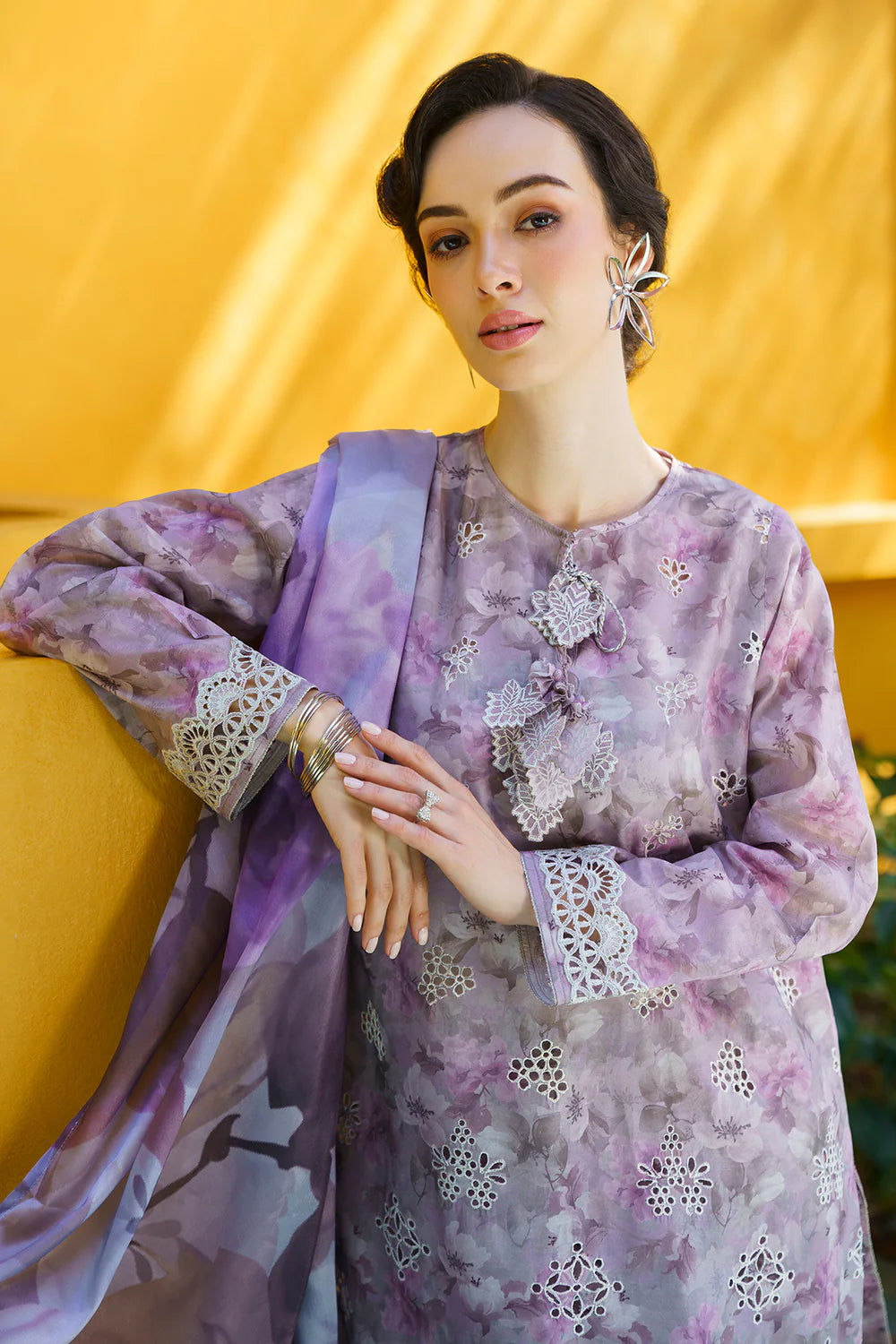 BRQ Chikan kari Lilac Pure Lawn New Arrival 3pc ;D#007