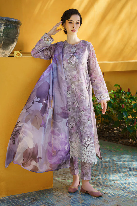 BRQ Chikan kari Lilac Pure Lawn New Arrival 3pc ;D#007