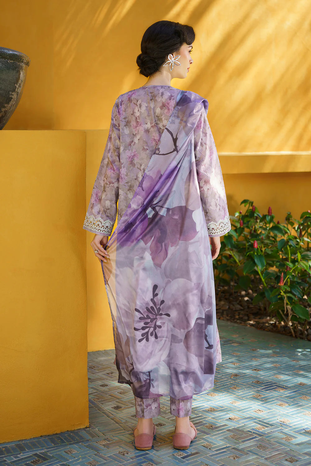 BRQ Chikan kari Lilac Pure Lawn New Arrival 3pc ;D#007