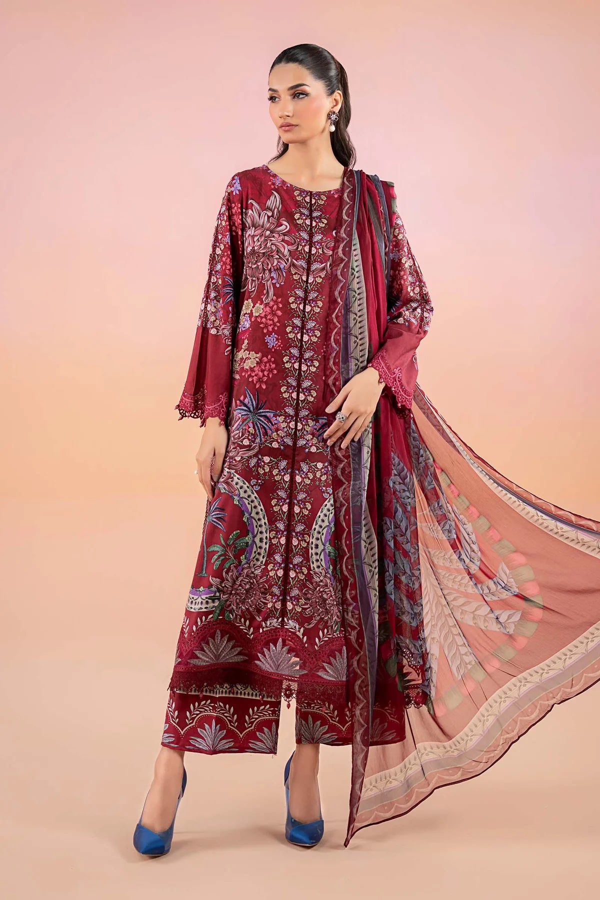 M.B Lawn Unstitched three-piece Suit #8A