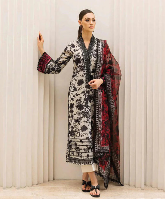 ZNB CHTANI Lawn Unstitched three-piece With Embroided Patch Lawn Duppta