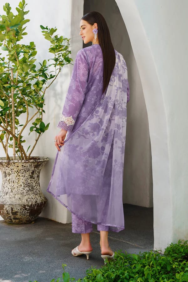 BRQ Chikan kari Lilac Pure Lawn New Arrival 3pc  D#008