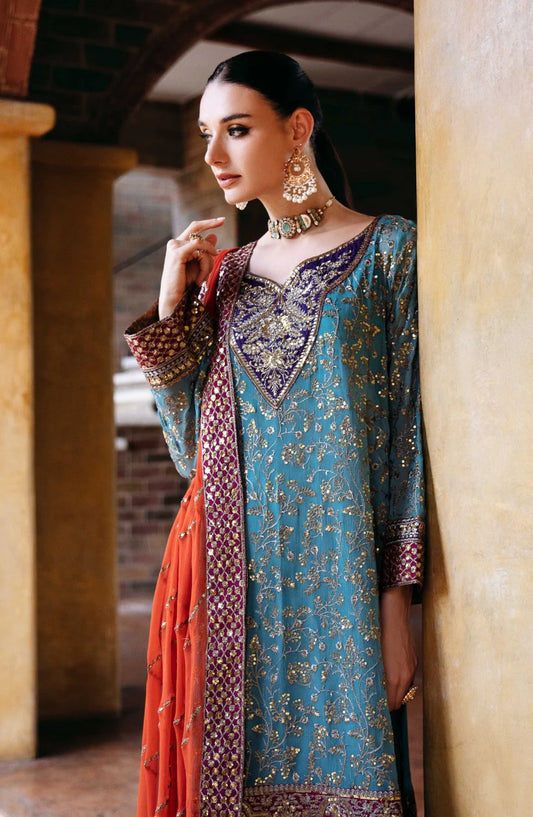MRYM & MRIA Embroided Patch 3pc Lawn With Bamber Chiffon Embroided Duppta