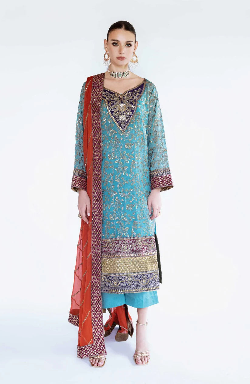 MRYM & MRIA Embroided Patch 3pc Lawn With Bamber Chiffon Embroided Duppta