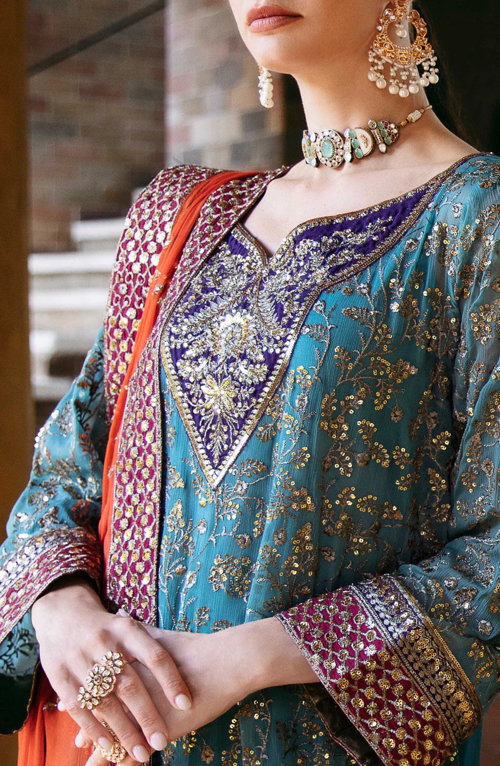 MRYM & MRIA Embroided Patch 3pc Lawn With Bamber Chiffon Embroided Duppta