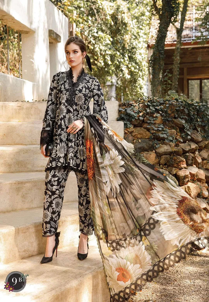 M.B Lawn New Arrival 3pc Suit With Chiffon Dupatta
