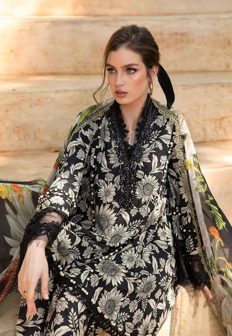 M.B Lawn New Arrival 3pc Suit With Chiffon Dupatta
