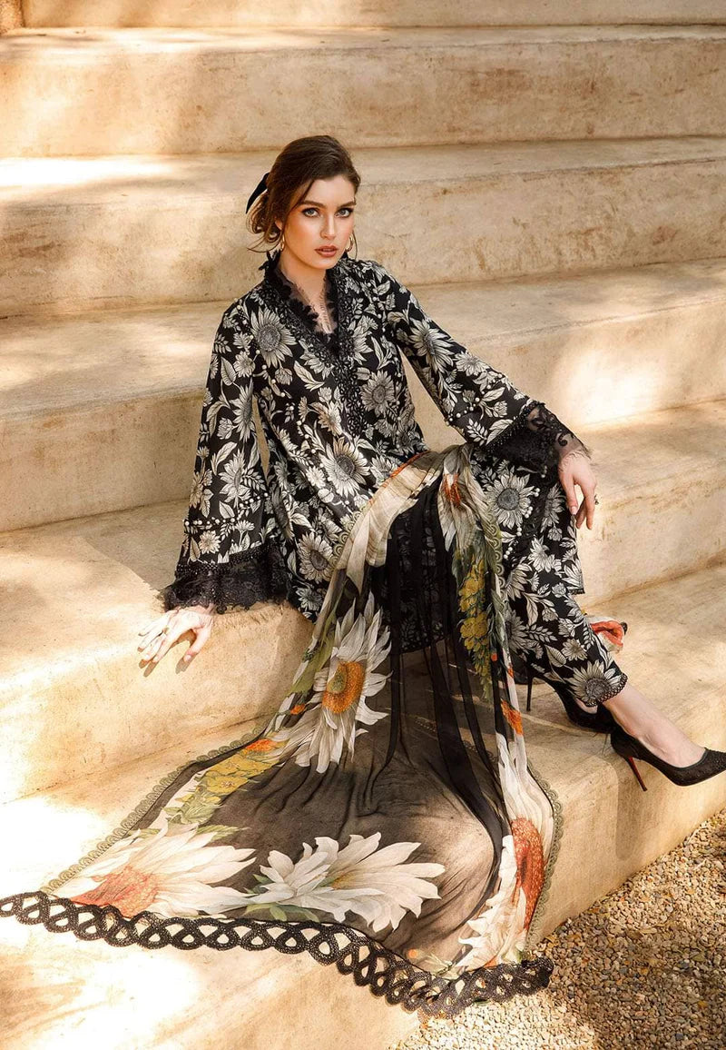 M.B Lawn New Arrival 3pc Suit With Chiffon Dupatta