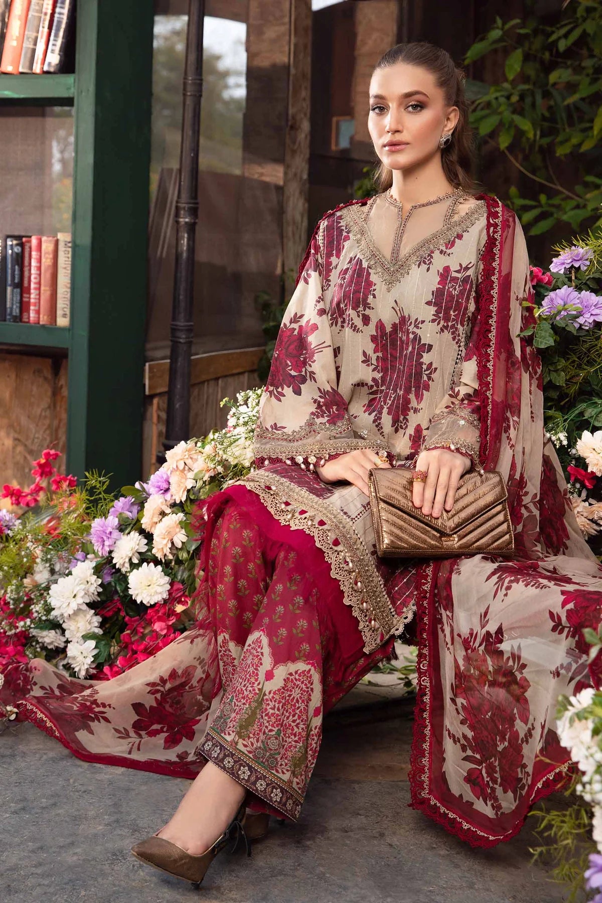 M.B Lawn Unstitched three-piece Suit