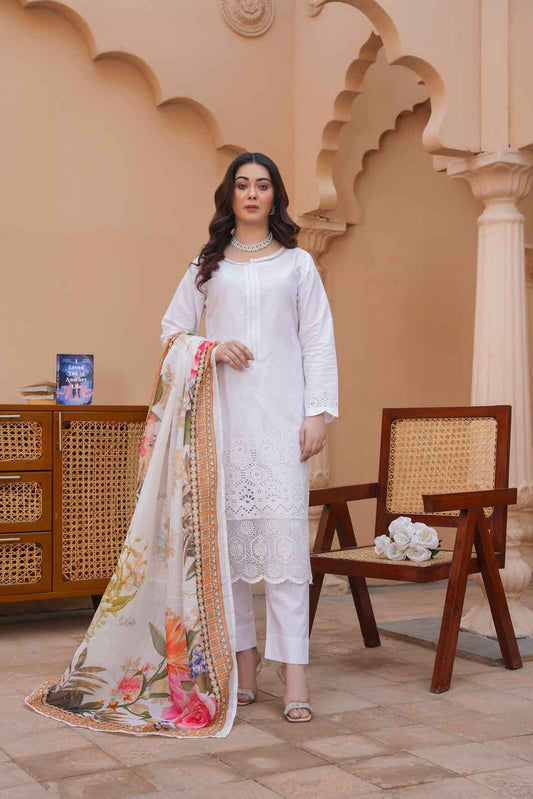 Emaan Eshaal Lawn Chiken Kari White D#102