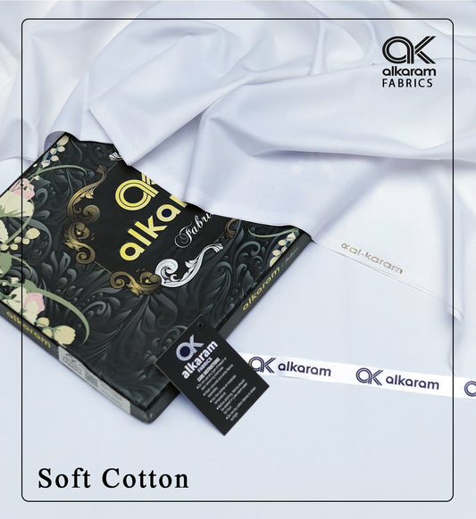 Alkaram Soft Cotton (Unstitched) Suit White Color