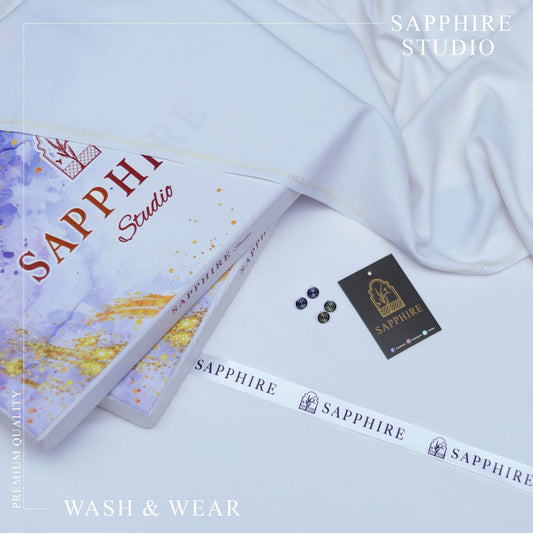 SPHR  Men's Wash & Wear Unstitched Suit White Color