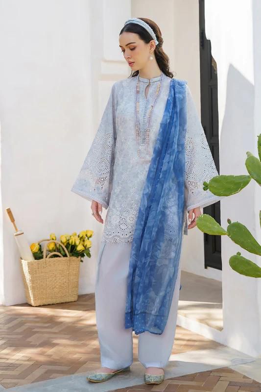BRQ Chikan kari Lilac Pure Lawn New Arrival 3pc  D#009