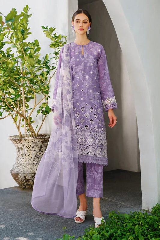 BRQ Chikan kari Lilac Pure Lawn New Arrival 3pc  D#008