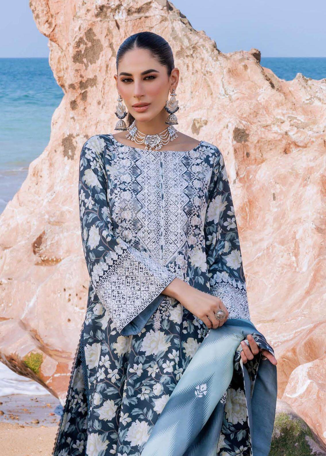 ZNB CHTANI Lawn Unstitched three-piece With Embroided Patch